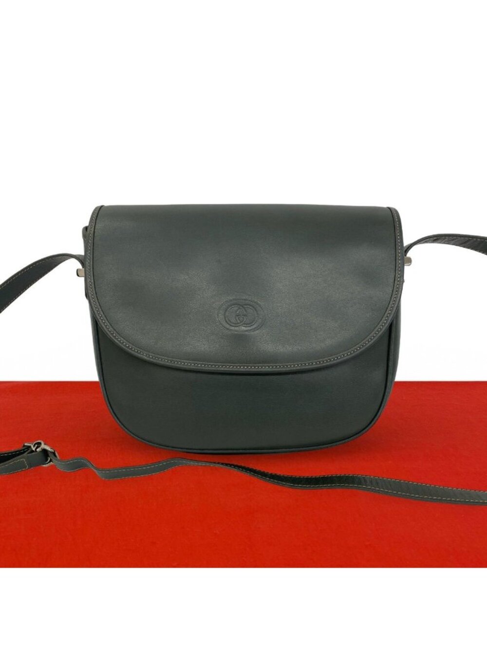 Gucci Vintage GG Logo Leather Shoulder Bag Pochette Gray
